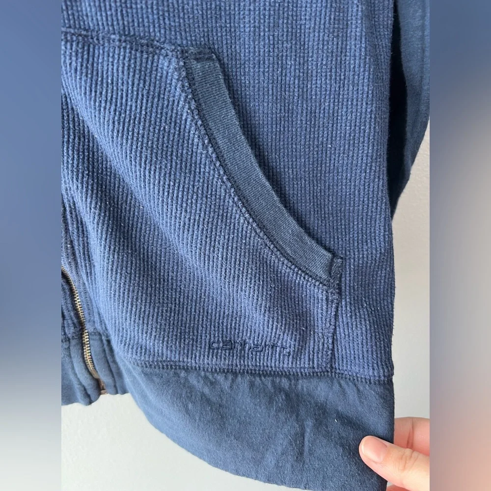 Carhartt blue henley zip up hooded sweatshirt Women’s size S - Picture 4 of 7